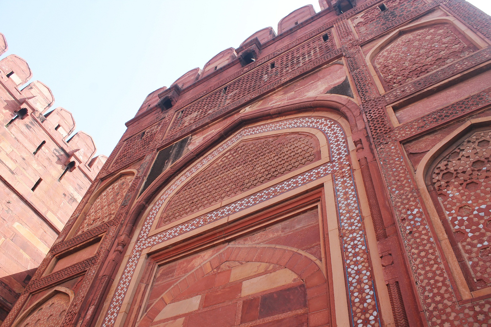 The outside walls of the Agra Fort