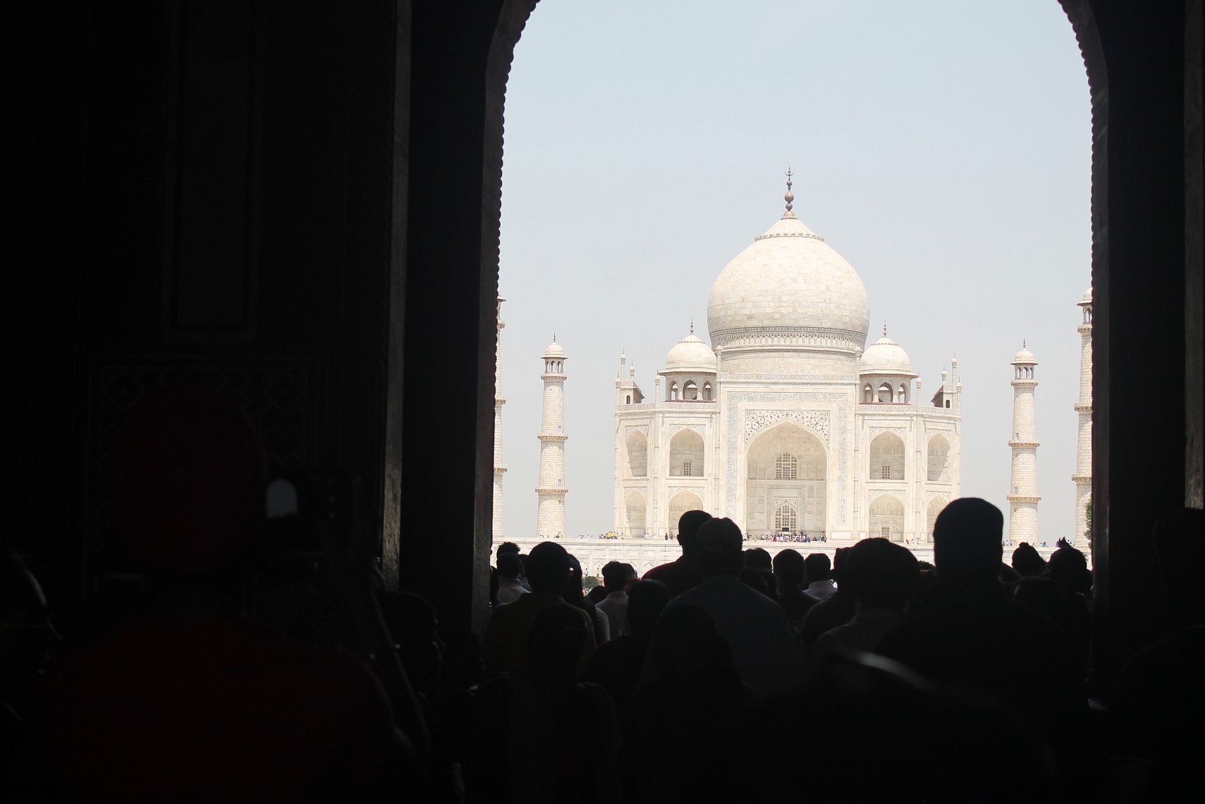 The first glimpse of the Taj Mahal as you enter the complex in Agra