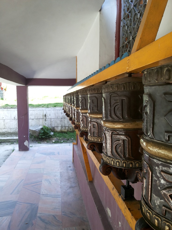 Buddhist temple prayer wheels