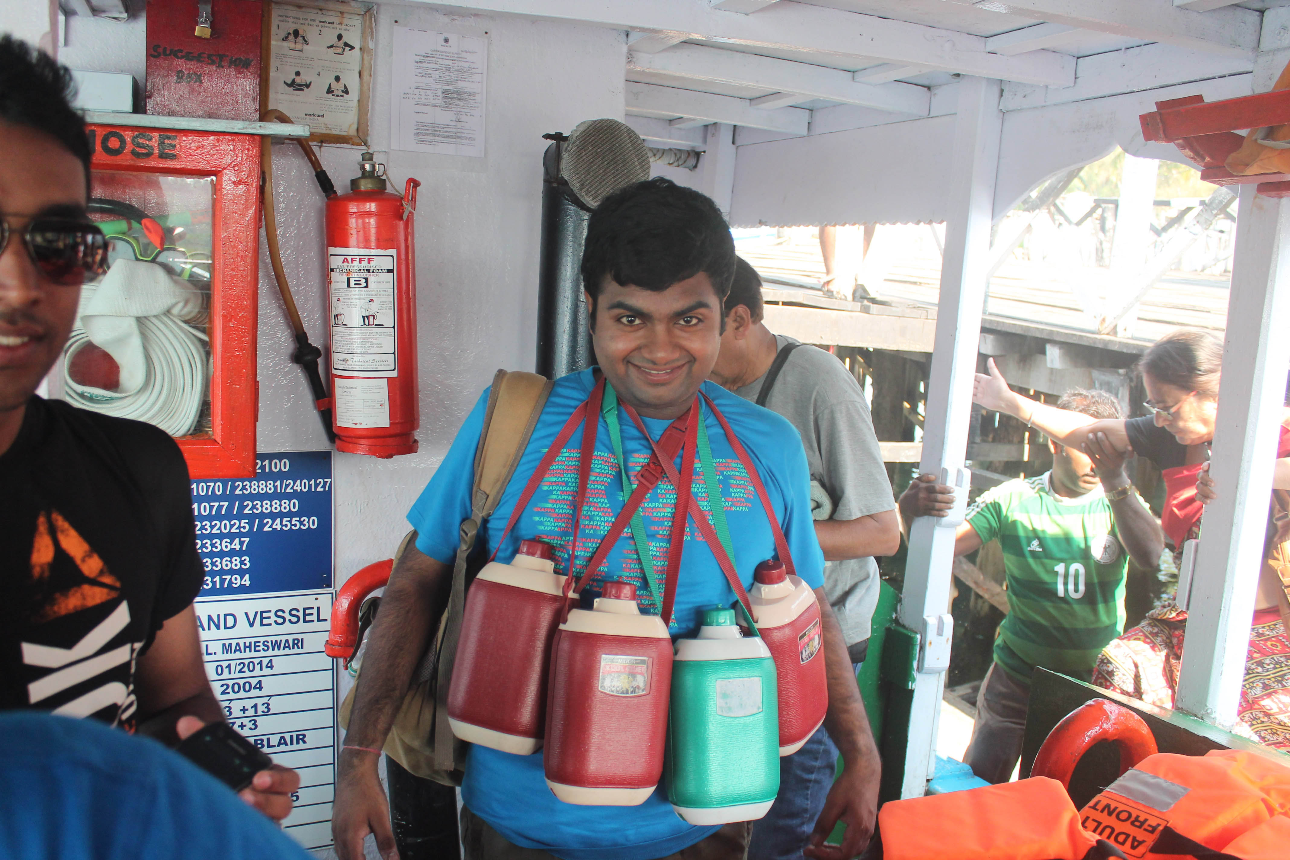Carrying our Milton water bottles into Jolly Buoy islands as plastic bottles were not allowed