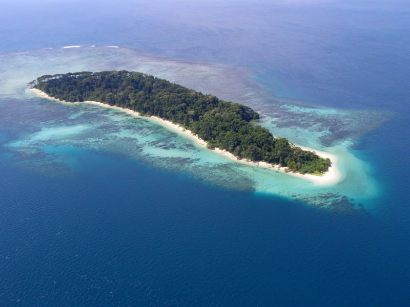 An aerial view of the Jolly Buoy island