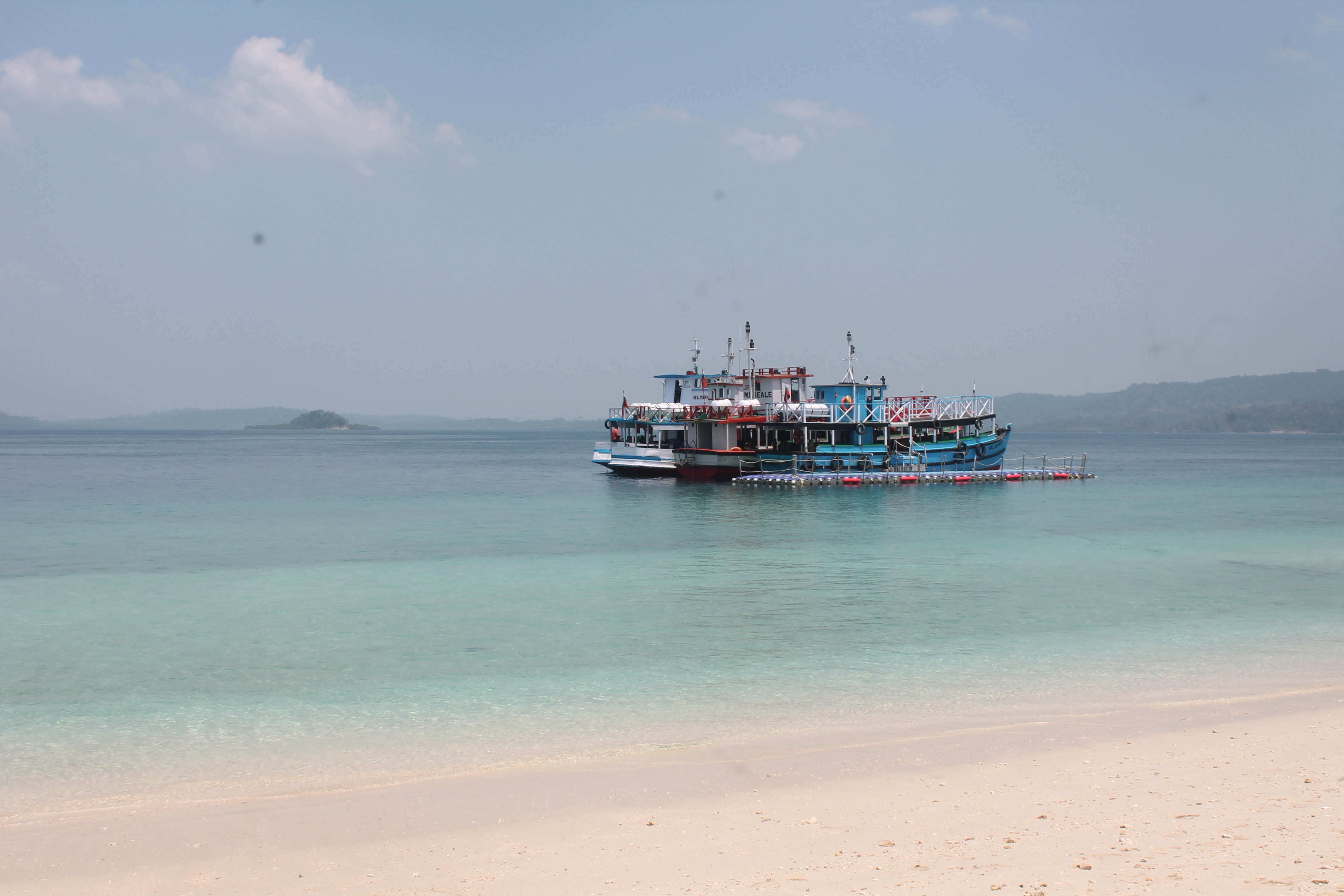 The boat was docked a little away from the shore of Jolly Buoy