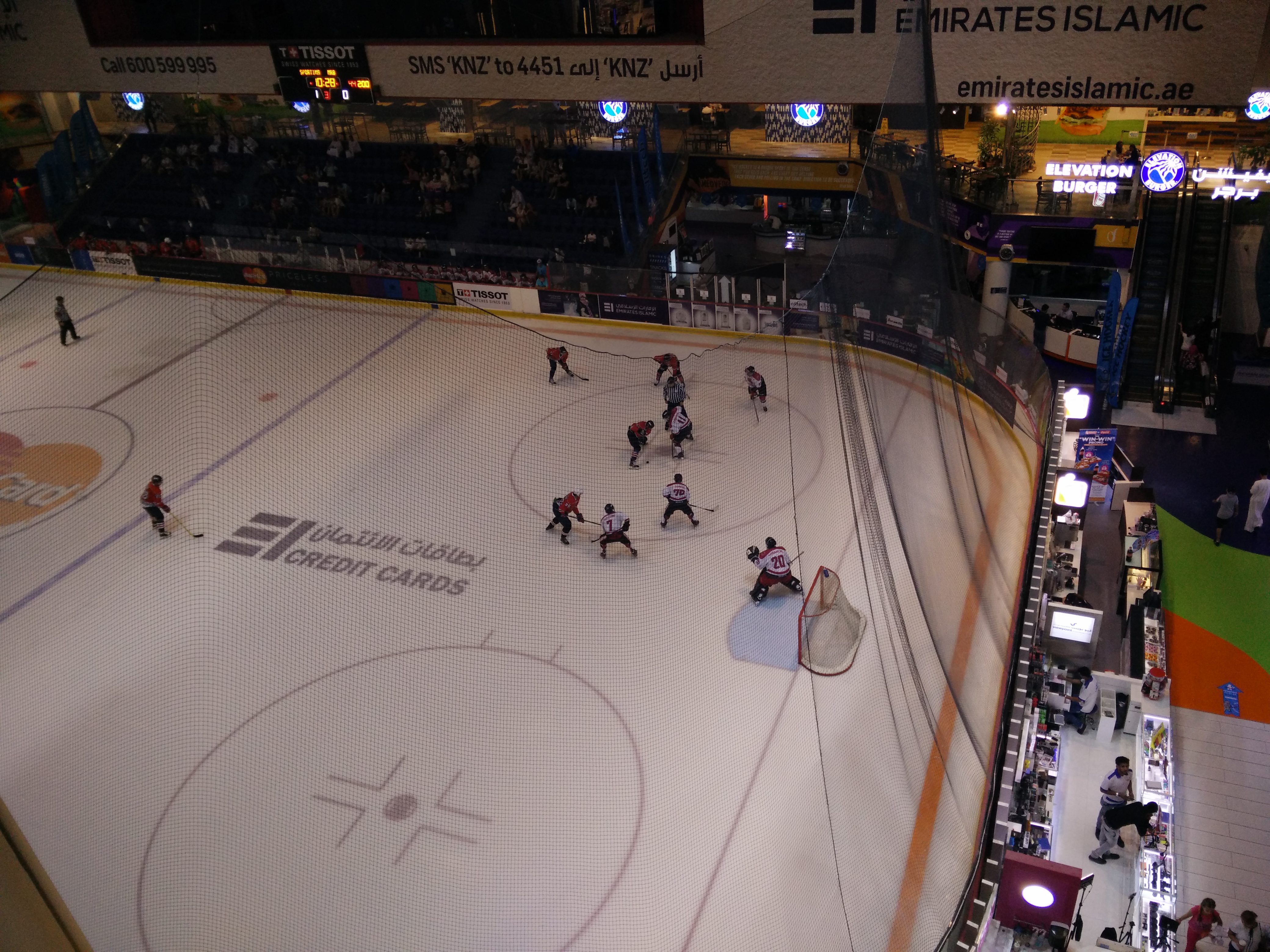 ice hockey being played inside dubai mall