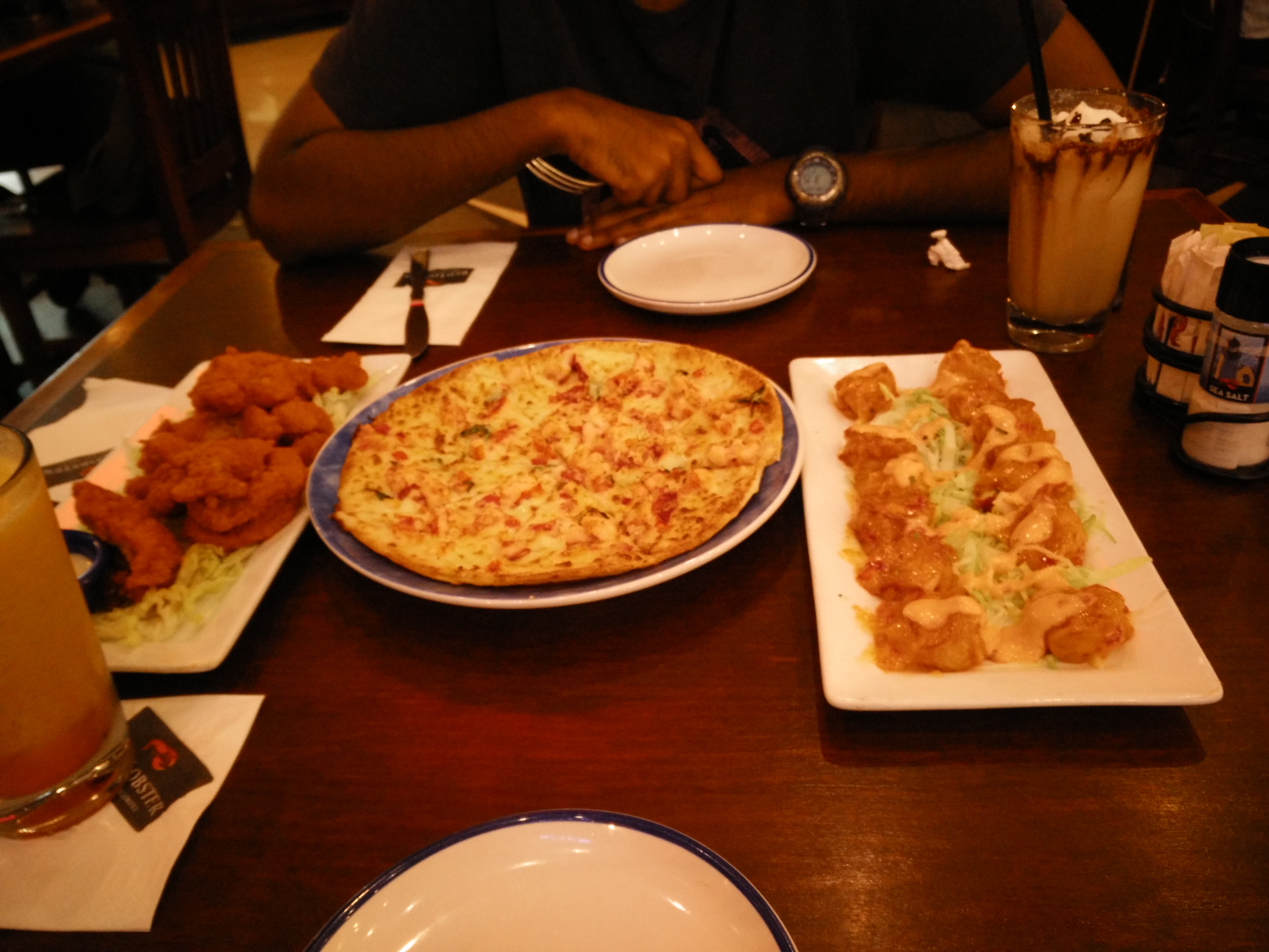 eating the best seafood pizza ever!