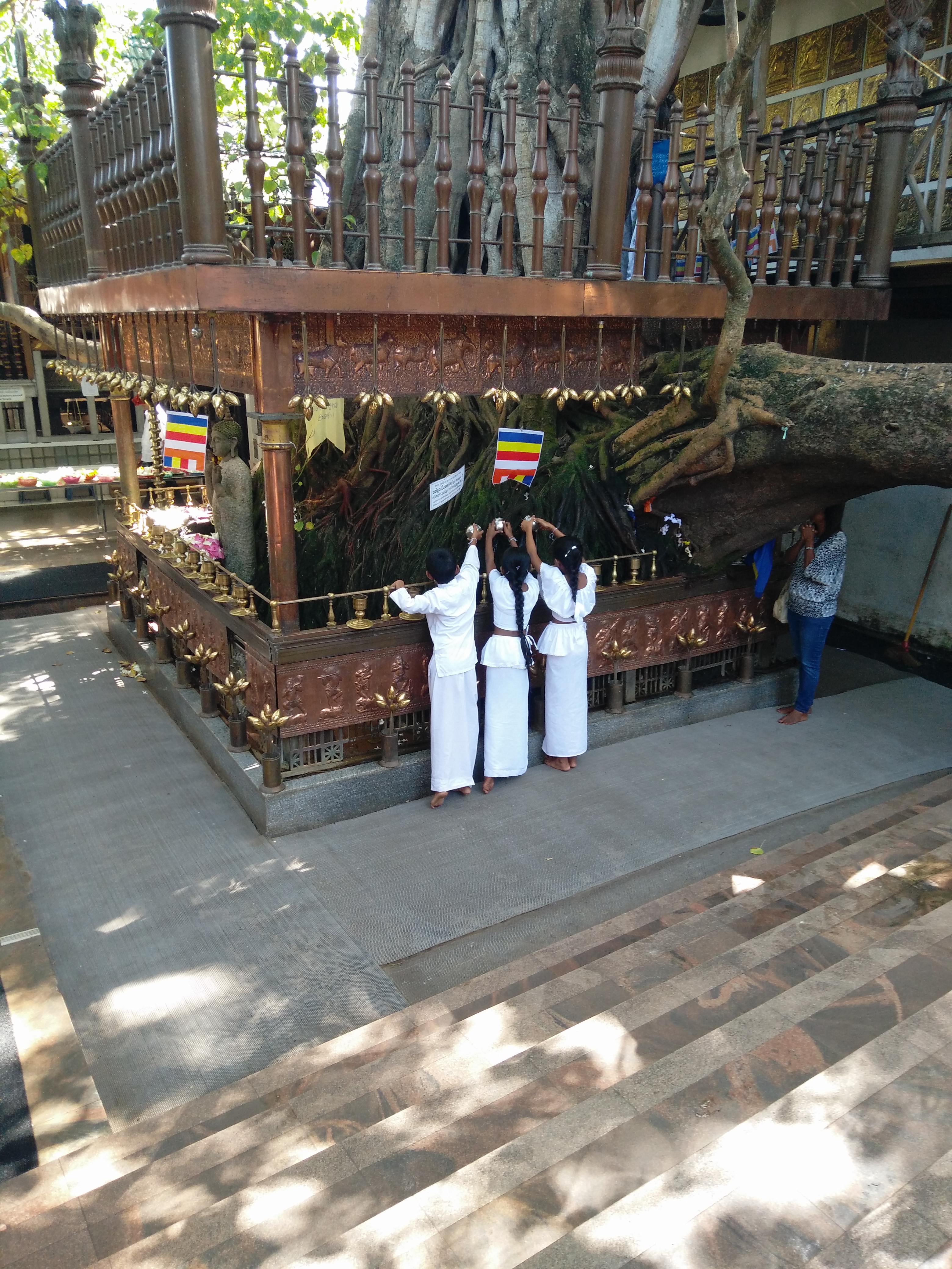 Children paying respects at the Gangaramaya temple in Sri Lanka