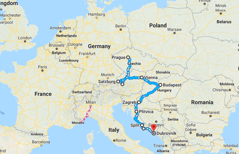 Trip Itinerary and route for Eastern Europe