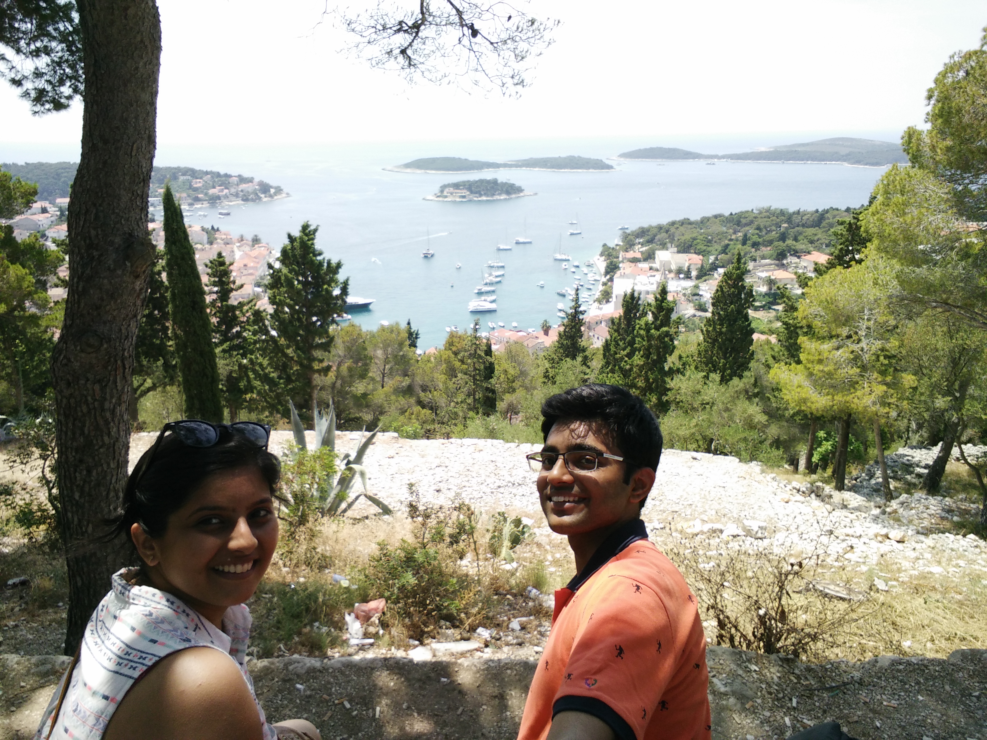 Taking a break on the climb to the Hvar Fortress in Croatia
