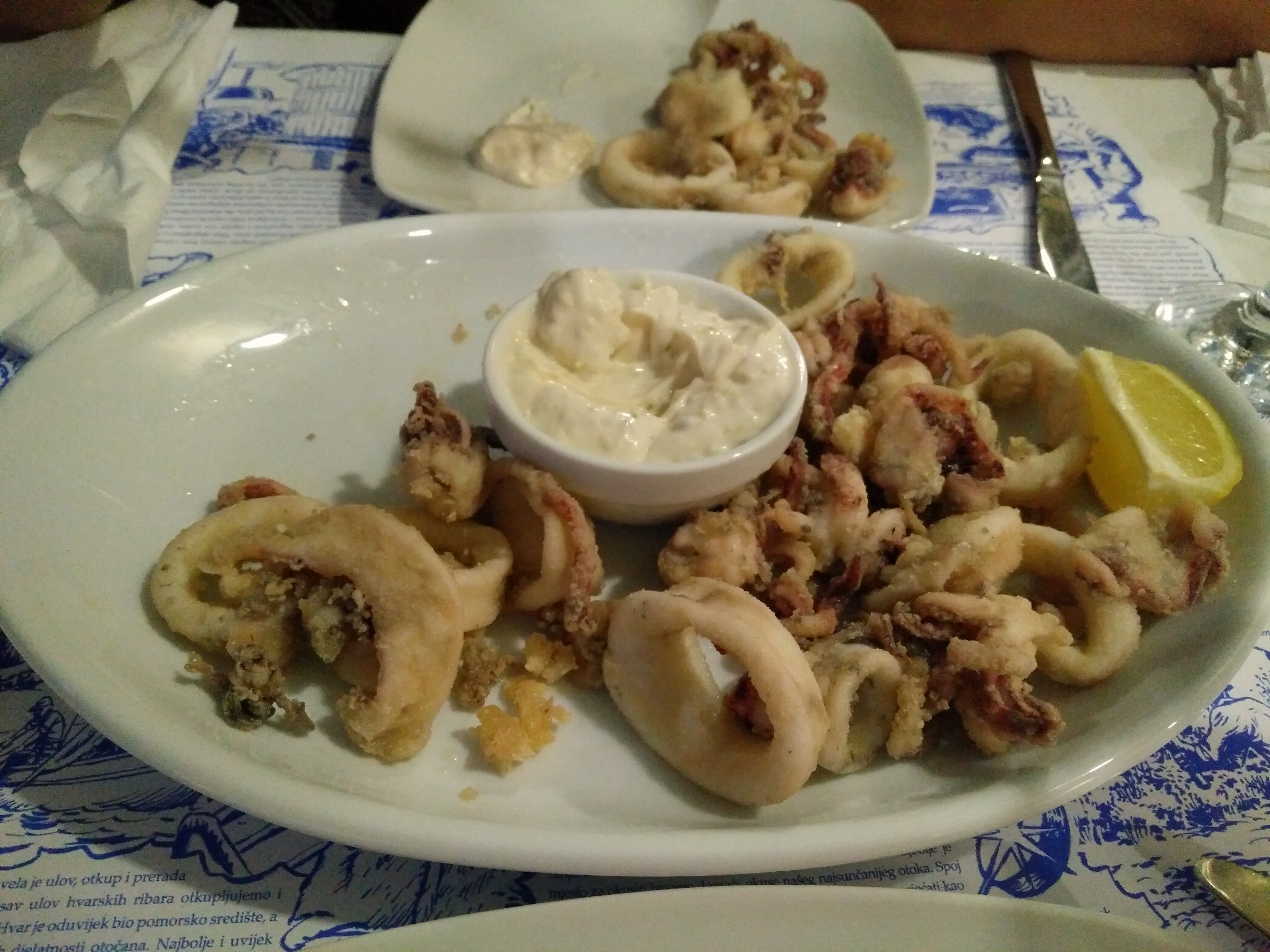 Fresh Calamari with tartar sauce in Hvar Croatian Food