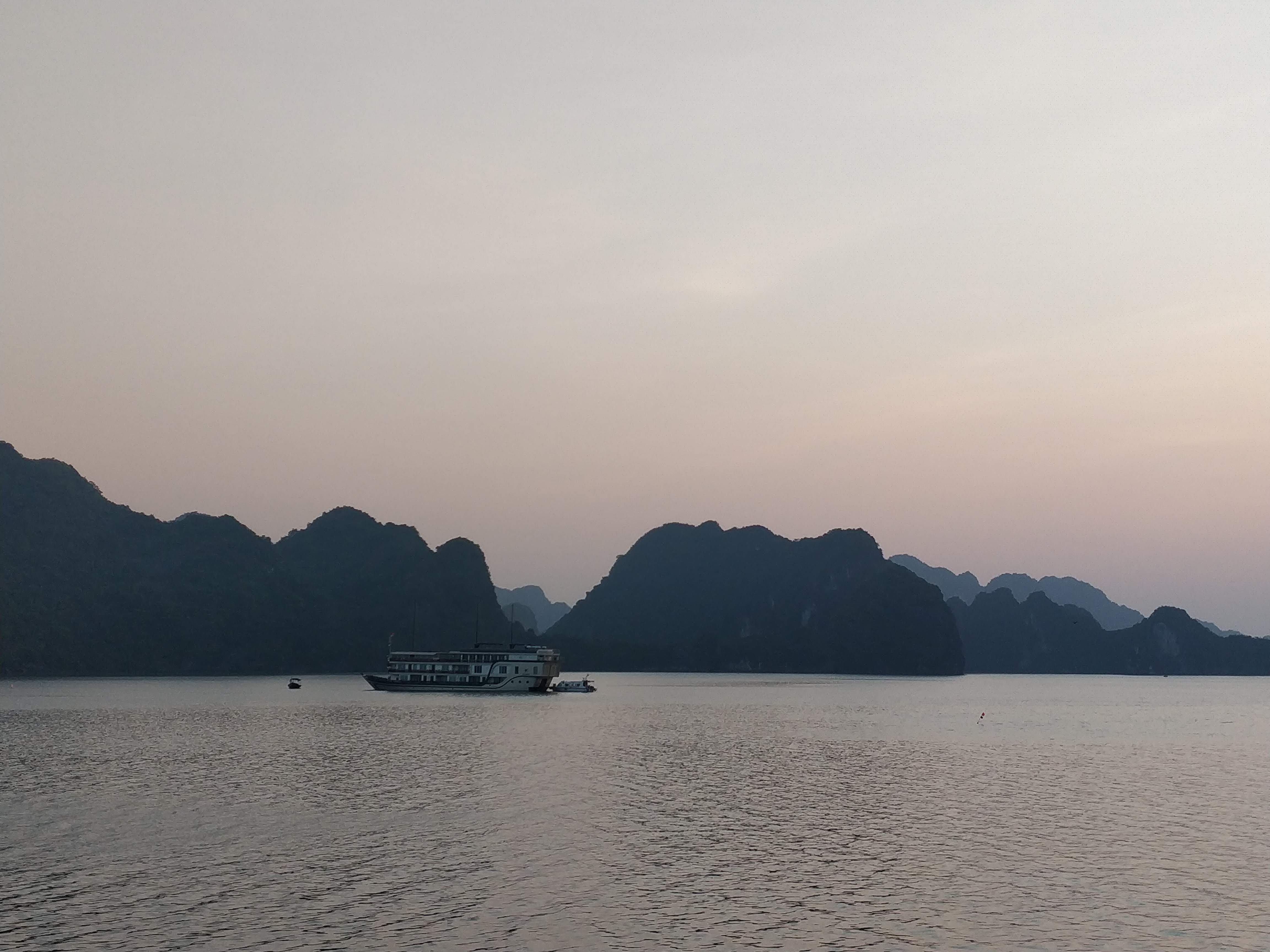 Cruise ship anchored for the night at ha long bay