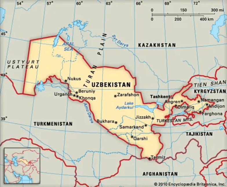 A map of Uzbekistan (Uzbek itinerary)