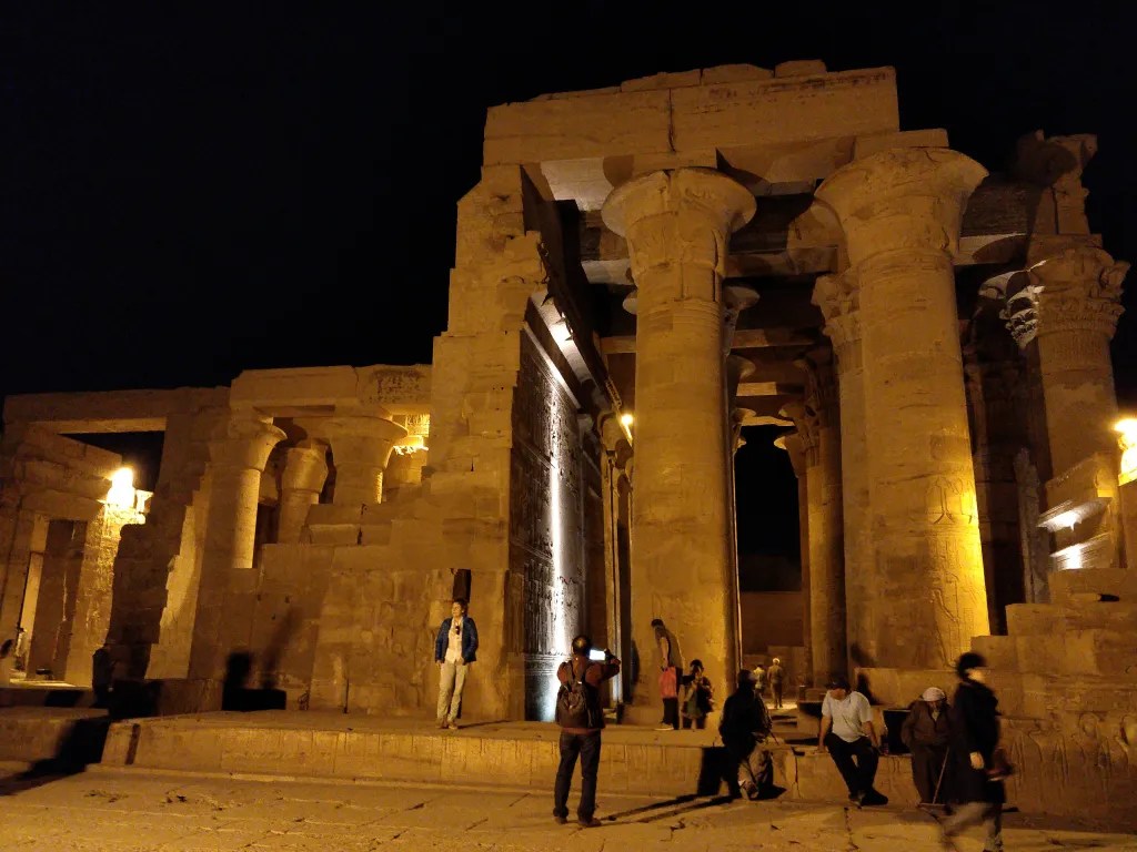 The tall pillars of the Kom Ombo temple in Egypt