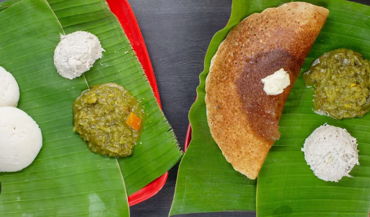 The original Mysore masala dosa with green saagu and chutney