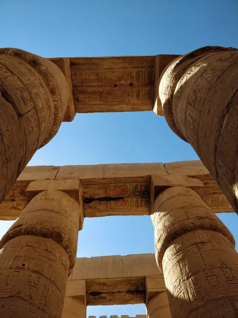 If you look up, you can spot paintings with their colours intact in the hypostyle hall of Karnak temple