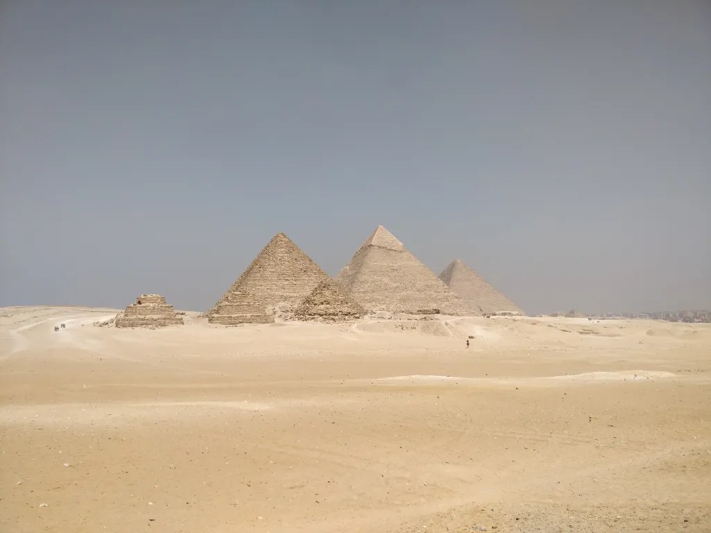 A view of all pyramids in the Giza complex as seen from the desert