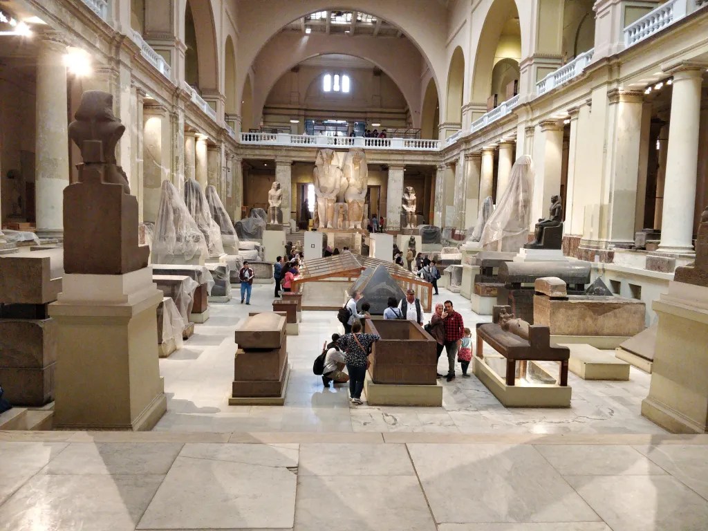 The main hall of the Cairo museum with artifacts from different eras