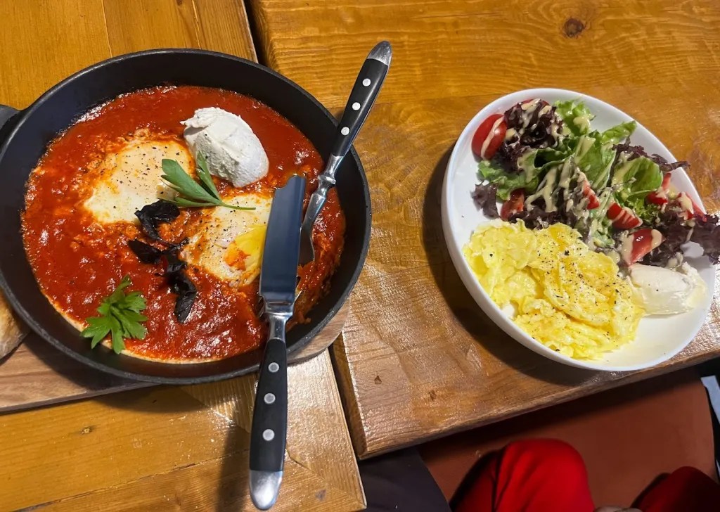 Shakshuka and omelette at our arrival in georgia
