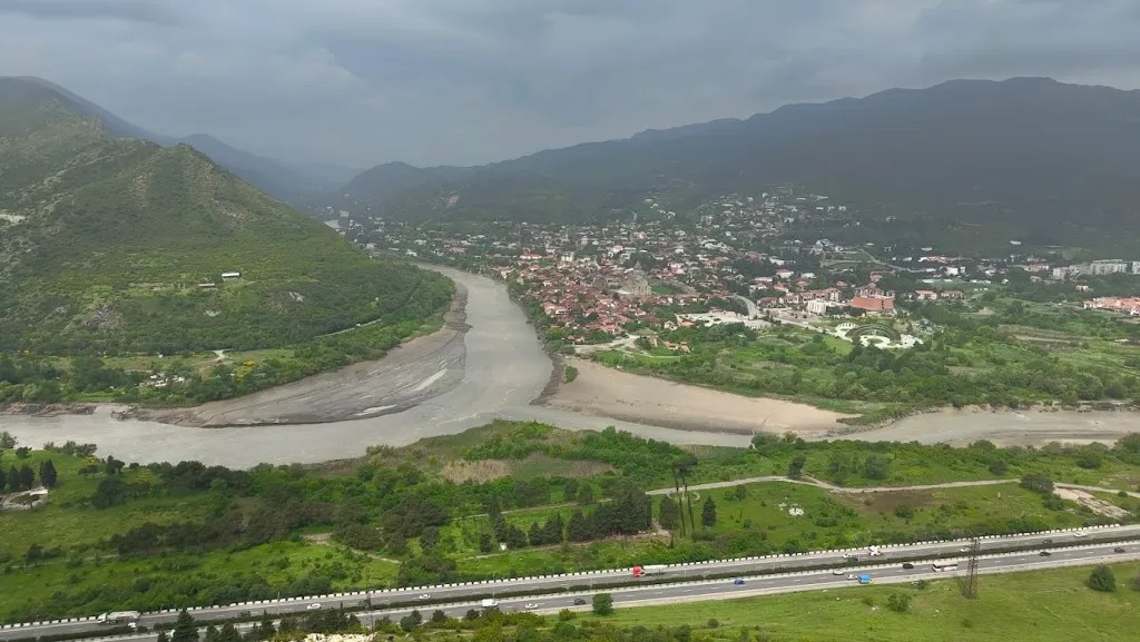 Zoom in to check out the monastery inside Mtskheta town