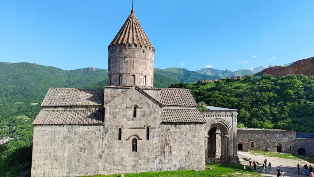 The Tatev monastery stands on the edge of a cliff