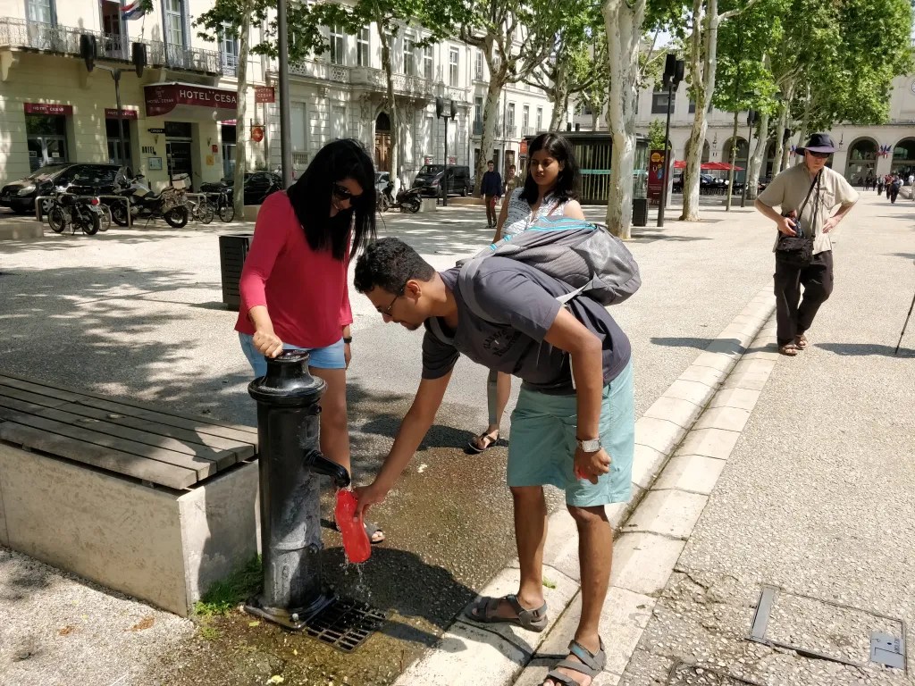 Filling up our bottles in Nimes