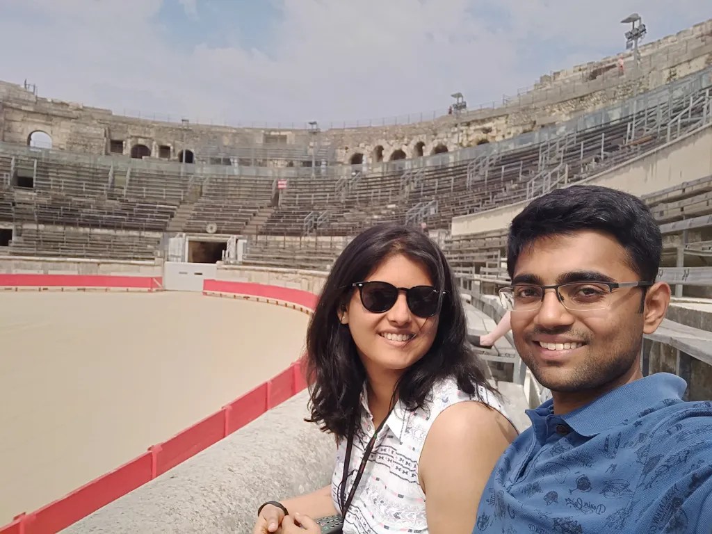 Front row seats in Nimes amphitheatre