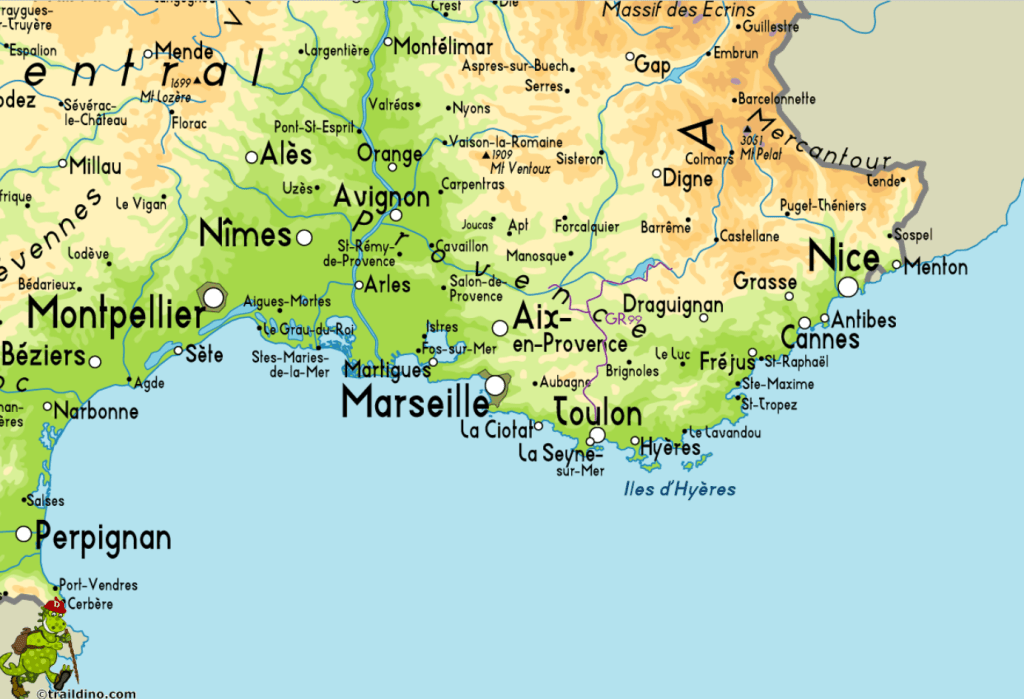 South of France map showing Nimes