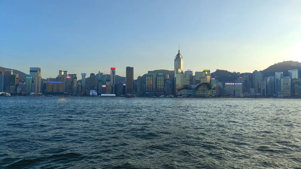 a view of Hong kong island from the kowloon side