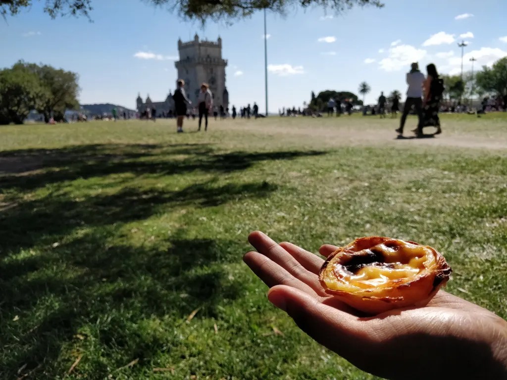 eating egg tarts in Belem