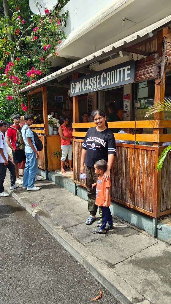 Outside the restaurant Mauritius travel blog