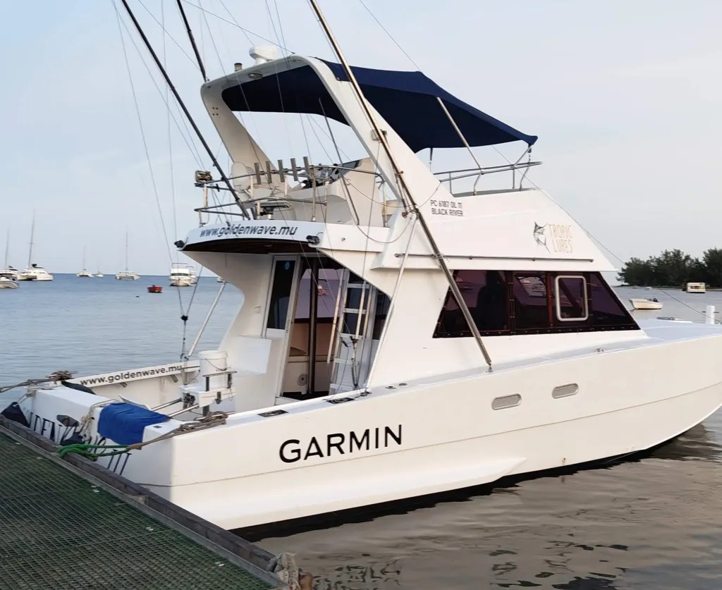 Our boat for whale watching in Mauritius